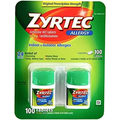 Zyrtec Cetrizine HCl/Antihistamine, 10mg, 50 Count, Pack of 2 - Image 1 of 4