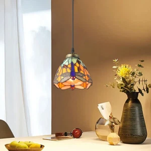 Dragonfly Stained Glass Pendant Light Victorian Hanging Ceiling Lighting Fixture - Picture 1 of 8