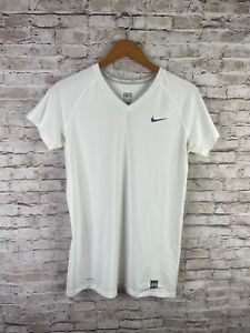 Nike Dri Fit Pro Combat White Fitted Short Sleeve Athletic T Shirt - Women's XL