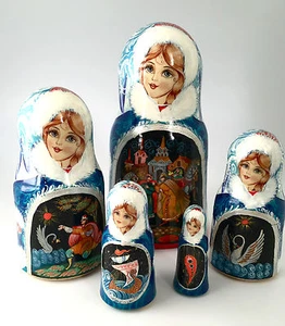Russian Fairy Tale Nesting DOLL Hand Carved Hand Painted - Picture 1 of 8