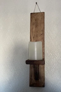 SCONCE 45 Cms RUSTIC SOLID WOOD HANDMADE SHABBY CHIC WALL SCONCE CANDLE HOLDER - Picture 1 of 3