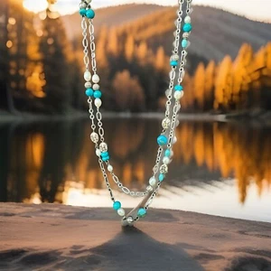 Brighton PEBBLE Turquoise and Pearl Long Convertible Y Necklace JM6333 List $168 - Picture 1 of 8