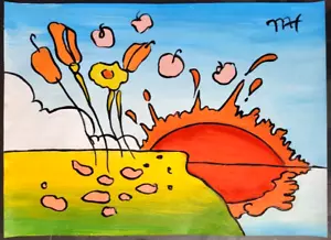 Collection PETER MAX, Painting on paper (Handmade) signed & stamped. Mixed media - Picture 1 of 2