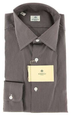 Borrelli Brown Striped Shirt - Extra Slim - 15.75/40 - (EV662NUNZIO) — 第 1/4 张图片
