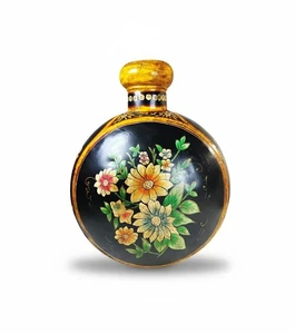 Vintage handgehämmerter Metall Indo-Raj Wasserkrug - bemalt schwarz-blumig - Bild 1 von 7