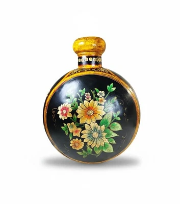 Vintage Hand Hammered Metal Indo-Raj Water Jug - Painted Black-Floral - Image 1 of 4