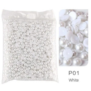 400 Pure White Color Acrylic FlatBack Half Pearl Bead Flat Back 8mm Scrapbook - Picture 1 of 7