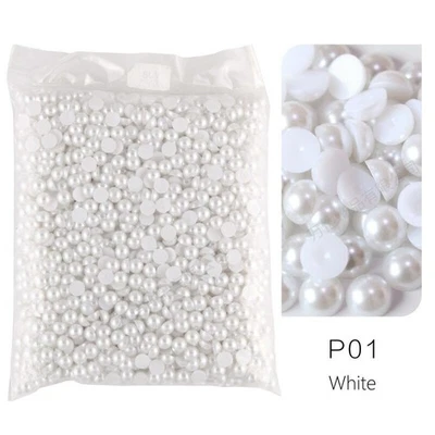 400 Pure White Color Acrylic FlatBack Half Pearl Bead Flat Back 8mm Scrapbook - Image 1 of 4