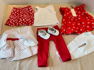 LOTE ROJO 7 piezas con zapatos, vestido, leggings, +++- hecho para muñeca American Girl de 18" Foto 1 de 4