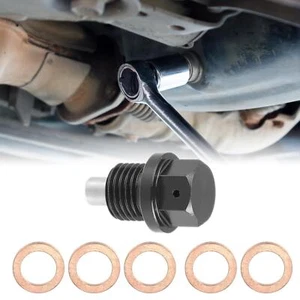 1 Set M14x1.5 Car Oil Drain Plug Magnetic Oil Drain Bolt with 5 Washer Black - Picture 1 of 7