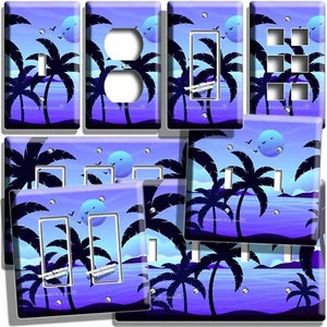 TROPICAL NIGHT MOON PALMS ISLAND BEACH LIGHT SWITCH OUTLET WALL PLATE ROOM DECOR - Picture 1 of 34