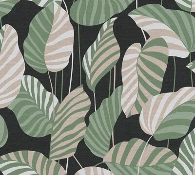 Papel Pintado AS Creation Antigua Rayas Hojas Selva Motivo Verde Negro Blanco 390942 Foto 1 de 4