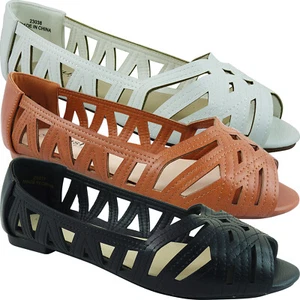 LADIES WOMEN FLAT CASUAL SUMMER CASUAL OPEN TOE DOLLY BALLERINA PUMPS SHOES SIZE - Picture 1 of 17