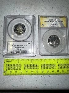 2007 S Washington Quarter Pcgs Pr69dcam Silver & 2006 S Pf64dcam Anacs 2 Lot - Picture 1 of 7