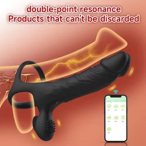 Double Penetration Anal Plug Dildo Strap on Vibrator Penis Cock Ring Men Sex Toy - Picture 1 of 24