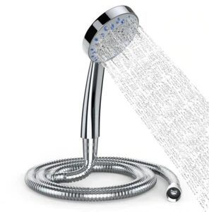 Set soffione e tubo doccia universale alta pressione cromato risparmio acqua modalità bagno - Foto 1 di 13