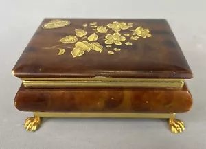 Vintage Italian Alabaster Jewelry Box with Gilded Floral Inlay – Lot 3628 - Picture 1 of 11