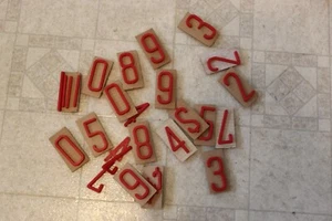 Micro Sign plastic numbers red pin back 2 3/8 inch vintage - Picture 1 of 4