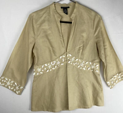 spenser jeremy Linen Blend Blazer Cardigan, 3/4sleeve Beige, Buttons Stitch Det  - Image 1 of 4