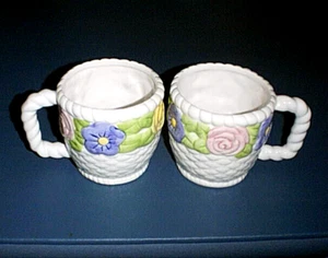 HALLMARK White ~Flower Basket~ style 10 oz Coffee Cup Mugs - Set of 2 - NEW! - Picture 1 of 4