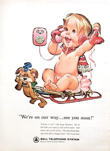 PRINT AD Bell Telephone System 1964 Little Girl Earmuffs Scarf Dog Sled - Picture 1 of 1