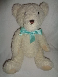 Bear Cream Plush Aqua Ribbon sits 12" Classic Teddy Hug Me Stuffed Animal - Picture 1 of 5