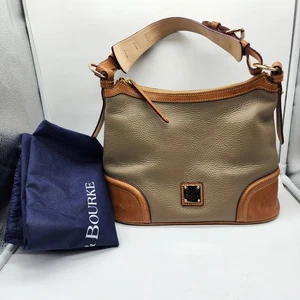 Dooney & Bourke Pebble Grain Leather Shoulder Bag Taupe Brown Trim w/ Dust Bag - Picture 1 of 10