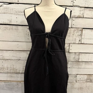 Vestido Hollister Social Tourist Negro Midi Profundo V Corbata Frontal Talla L grande nuevo con etiquetas - Imagen 1 de 11