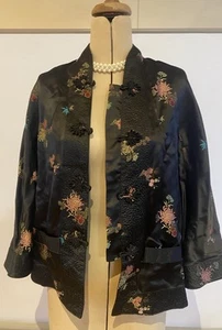 Vintage Black brocade embossed Chinese jacket Size 34 Very Rare! - Picture 1 of 11
