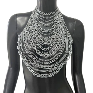 Tassels Chest Chain Body Jewelry Long Necklace Chain For Adult Music Festival - Picture 1 of 8