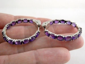 Pendientes de aro de plata de ley DK amatista de adentro hacia afuera 925 10,4 g 34,38 mm de diámetro - Imagen 1 de 15