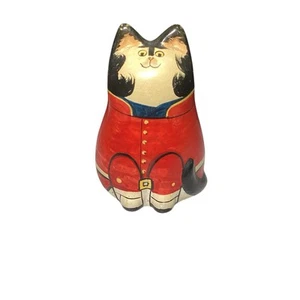 Sitting Cat Kitten Rye Pottery Figurine In Red Suit Joan de Bethel *As Is - Picture 1 of 12