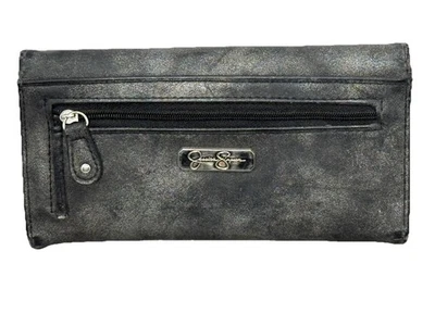 Jessica Simpson Gris Guijarro Imitación Cuero Cremallera Billetera Tarjeta e Identificación Triple Foto 1 de 4