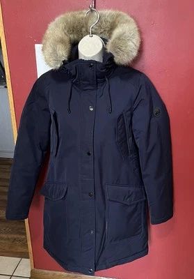 Michael Kors парка куртка женщин S темно-синий искусственного меха капюшон нетронутый - Изображение 1 из 4