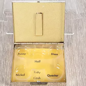 Vintage Compact Petty Cash Money Box With Clip Change Case Gold Tone Washington - Picture 1 of 14