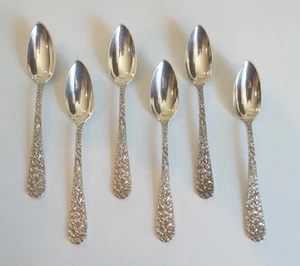 SET/6 STIEFF STERLING SILVER ORANGE SPOONS, REPOUSSE / STIEFF ROSE, Monogram - Picture 1 of 8