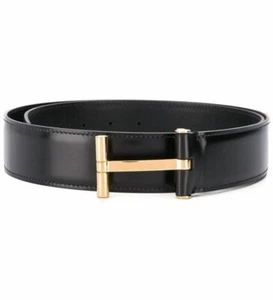 Tom Ford Hombre T Hebilla Negro y Dorado Cinturón - Imagen 1 de 2