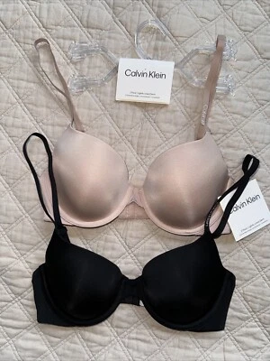Calvin Klein Bra Set 34B 2 Pack Lined Demi Convertible Straps Beige Black NWT - Image 1 of 4
