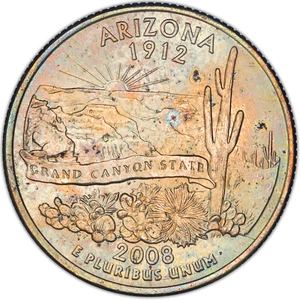 2008-P ARIZONA STATE QUARTER 25 CENTS BUEATIFUL TONING UNC - Picture 1 of 2