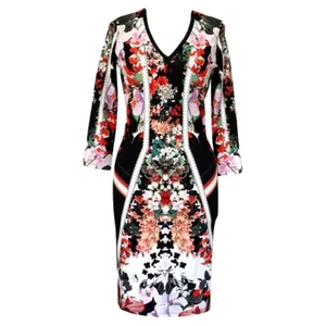 Roberto Cavalli Stretch Fitted Floral Print Dress, Long Sleeves. Size 46 - Picture 1 of 10