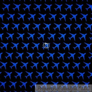 BonEful Fabric FQ Cotton Quilt Black Blue Airplane Air Force Pilot Military Boy - Picture 1 of 11