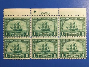 US Sc# 548 “F” Block of 6 Pilgrim Tercentenary 1c Stamps Unused MH Mint Hinged - Picture 1 of 4