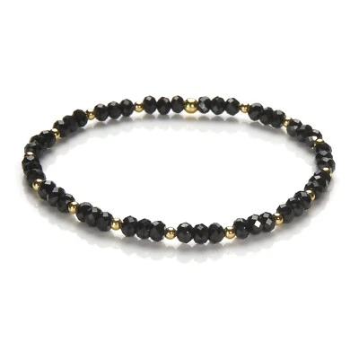 Turmalin Armband schwarz, Schörl Edelsteinarmband facettiert, Perlenarmband C101 - Bild 1 von 4