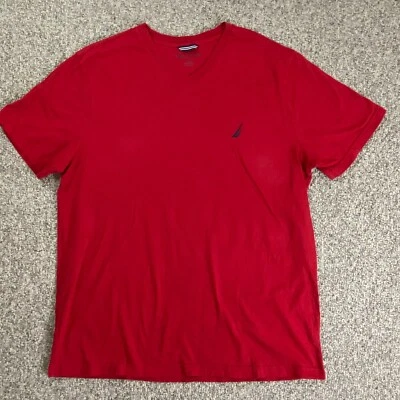 Camisa Nautica Para Hombre Extra Grande Roja 100% Algodón Manga Corta Logo Cuello en V Informal Foto 1 de 4