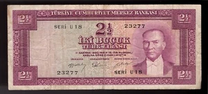 🇹🇷 Turkey, 2 1/2 Lira, 1930 (1955), Pic# 151, Back Brown - Picture 1 of 2