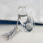 LENOX Clear Glass Crystal CAT Figurine Sitting Kitty Blue Rhinestone Collar Cute