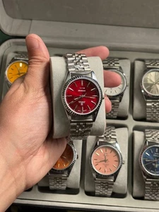 HAND WINDING VINTAGE HMT KOHINOOR RED DIAL FLUTED BAZEL WATCH FOR MENS - Picture 1 of 2