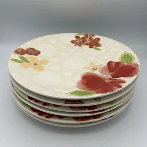 Cindy Crawford Style Dinner Plates Floral Red Yellow Green Lot Of 6 - Picture 1 of 5