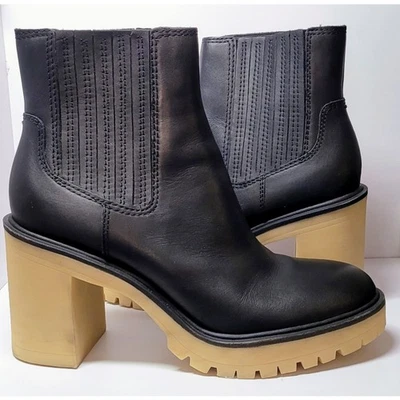 Dolce Vita 靴子女式 10 码脚轮 H2O 块高跟鞋踝靴黑色皮革 — 第 1/4 张图片