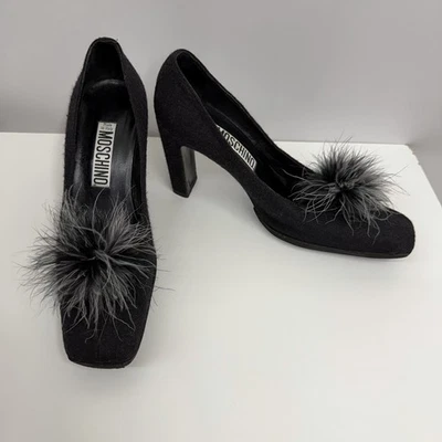 Zapatos de salón Moschino de lana y marabú gris oscuro talla 37 Foto 1 de 4